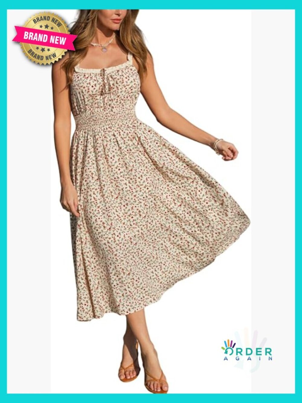 Sleeveless Floral Smocked Waist Maxi Dress Cottage Style Summer Countryside
